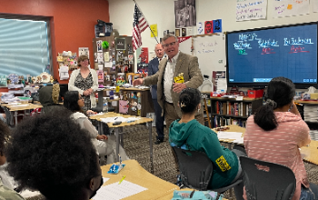 Representative Claggett speaks with students