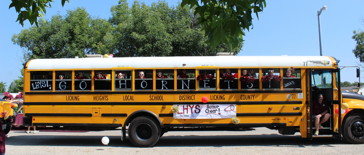 Cheerleaders on bus